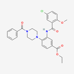 molecular formula C28H28ClN3O5 B12490542 Ethyl 3-{[(5-chloro-2-methoxyphenyl)carbonyl]amino}-4-[4-(phenylcarbonyl)piperazin-1-yl]benzoate 