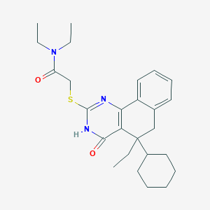 molecular formula C26H35N3O2S B12490560 2-[(5-cyclohexyl-5-ethyl-4-oxo-3,4,5,6-tetrahydrobenzo[h]quinazolin-2-yl)sulfanyl]-N,N-diethylacetamide 