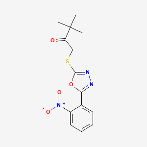 molecular formula C14H15N3O4S B12490596 3,3-Dimethyl-1-{[5-(2-nitrophenyl)-1,3,4-oxadiazol-2-yl]sulfanyl}butan-2-one 