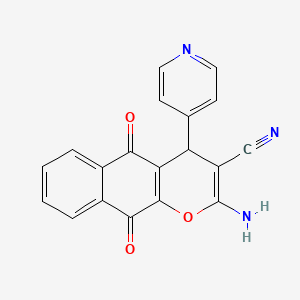 molecular formula C19H11N3O3 B12490613 2-amino-5,10-dioxo-4-(pyridin-4-yl)-5,10-dihydro-4H-benzo[g]chromene-3-carbonitrile 