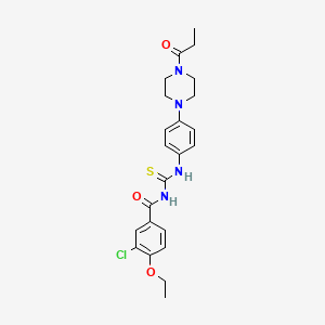 molecular formula C23H27ClN4O3S B12490654 3-chloro-4-ethoxy-N-{[4-(4-propanoylpiperazin-1-yl)phenyl]carbamothioyl}benzamide 