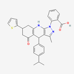 molecular formula C31H29N3O3S B12490771 2-{3-methyl-5-oxo-4-[4-(propan-2-yl)phenyl]-7-(thiophen-2-yl)-4,5,6,7,8,9-hexahydro-1H-pyrazolo[3,4-b]quinolin-1-yl}benzoic acid 