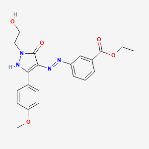 ethyl 3-{(2E)-2-[1-(2-hydroxyethyl)-3-(4-methoxyphenyl)-5-oxo-1,5-dihydro-4H-pyrazol-4-ylidene]hydrazinyl}benzoate