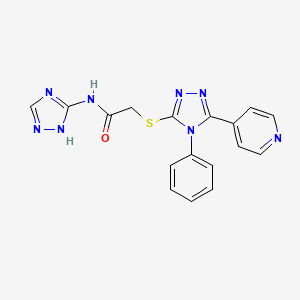 molecular formula C17H14N8OS B12490917 2-{[4-phenyl-5-(pyridin-4-yl)-4H-1,2,4-triazol-3-yl]sulfanyl}-N-(4H-1,2,4-triazol-3-yl)acetamide 