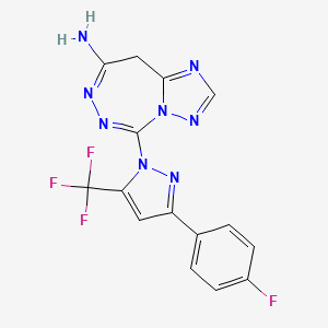 molecular formula C15H10F4N8 B12490927 5-[3-(4-fluorophenyl)-5-(trifluoromethyl)-1H-pyrazol-1-yl]-7H-[1,2,4]triazolo[1,5-d][1,2,4]triazepin-8(9H)-imine 