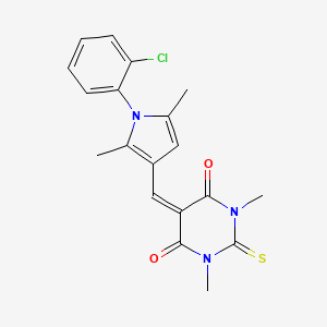 molecular formula C19H18ClN3O2S B12490992 5-{[1-(2-Chlorophenyl)-2,5-dimethylpyrrol-3-YL]methylidene}-1,3-dimethyl-2-sulfanylidene-1,3-diazinane-4,6-dione 