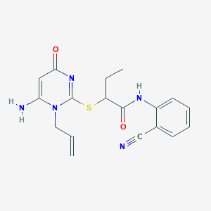 molecular formula C18H19N5O2S B12491073 2-{[6-amino-4-oxo-1-(prop-2-en-1-yl)-1,4-dihydropyrimidin-2-yl]sulfanyl}-N-(2-cyanophenyl)butanamide 