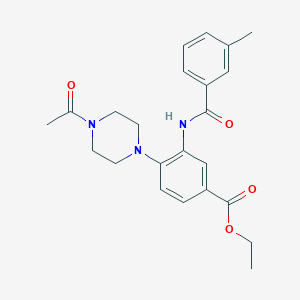 molecular formula C23H27N3O4 B12491129 Ethyl 4-(4-acetylpiperazin-1-yl)-3-{[(3-methylphenyl)carbonyl]amino}benzoate 