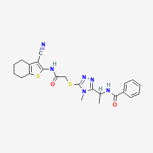 molecular formula C23H24N6O2S2 B12491136 N-{1-[5-({2-[(3-cyano-4,5,6,7-tetrahydro-1-benzothiophen-2-yl)amino]-2-oxoethyl}sulfanyl)-4-methyl-4H-1,2,4-triazol-3-yl]ethyl}benzamide 