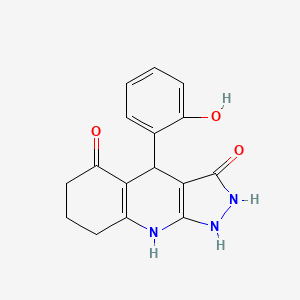 molecular formula C16H15N3O3 B12491230 3-hydroxy-4-(2-hydroxyphenyl)-1,4,6,7,8,9-hexahydro-5H-pyrazolo[3,4-b]quinolin-5-one 