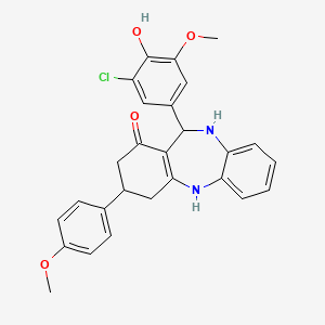 molecular formula C27H25ClN2O4 B12491273 11-(3-chloro-4-hydroxy-5-methoxyphenyl)-3-(4-methoxyphenyl)-2,3,4,5,10,11-hexahydro-1H-dibenzo[b,e][1,4]diazepin-1-one 