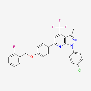 molecular formula C27H18ClF4N3O B12491326 1-(4-chlorophenyl)-6-{4-[(2-fluorobenzyl)oxy]phenyl}-3-methyl-4-(trifluoromethyl)-1H-pyrazolo[3,4-b]pyridine 