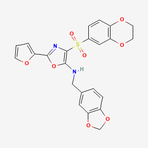 N-(1,3-benzodioxol-5-ylmethyl)-4-(2,3-dihydro-1,4-benzodioxin-6-ylsulfonyl)-2-(furan-2-yl)-1,3-oxazol-5-amine