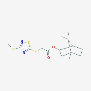 molecular formula C15H22N2O2S3 B12491431 4,7,7-Trimethylbicyclo[2.2.1]hept-2-yl {[3-(methylsulfanyl)-1,2,4-thiadiazol-5-yl]sulfanyl}acetate 