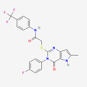 molecular formula C22H16F4N4O2S B12491553 2-{[3-(4-fluorophenyl)-6-methyl-4-oxo-4,5-dihydro-3H-pyrrolo[3,2-d]pyrimidin-2-yl]sulfanyl}-N-[4-(trifluoromethyl)phenyl]acetamide 