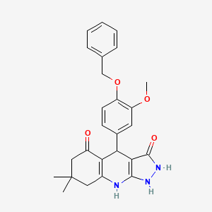 molecular formula C26H27N3O4 B12491743 4-[4-(benzyloxy)-3-methoxyphenyl]-3-hydroxy-7,7-dimethyl-1,4,6,7,8,9-hexahydro-5H-pyrazolo[3,4-b]quinolin-5-one 