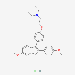 molecular formula C29H34ClNO3 B1249203 N,N-Diethyl-2-[4-[6-methoxy-2-(4-methoxyphenyl)-1H-inden-3-yl]phenoxy]ethanamine hydrochloride CAS No. 436-52-2