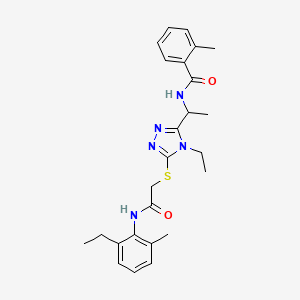 molecular formula C25H31N5O2S B12492088 N-{1-[4-ethyl-5-({2-[(2-ethyl-6-methylphenyl)amino]-2-oxoethyl}sulfanyl)-4H-1,2,4-triazol-3-yl]ethyl}-2-methylbenzamide 