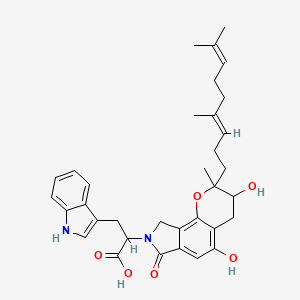 molecular formula C34H40N2O6 B1249245 2-[2-[(3E)-4,8-二甲基壬-3,7-二烯基]-3,5-二羟基-2-甲基-7-氧代-4,9-二氢-3H-吡喃[2,3-e]异吲哚-8-基]-3-(1H-吲哚-3-基)丙酸 