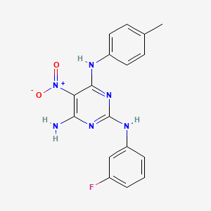 molecular formula C17H15FN6O2 B12492560 N~2~-(3-fluorophenyl)-N~4~-(4-methylphenyl)-5-nitropyrimidine-2,4,6-triamine 