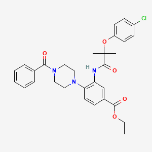 Ethyl 3-{[2-(4-chlorophenoxy)-2-methylpropanoyl]amino}-4-[4-(phenylcarbonyl)piperazin-1-yl]benzoate