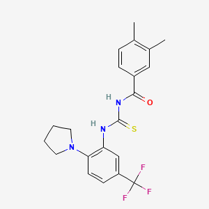 molecular formula C21H22F3N3OS B12492743 3,4-dimethyl-N-{[2-(pyrrolidin-1-yl)-5-(trifluoromethyl)phenyl]carbamothioyl}benzamide 