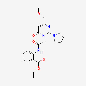 molecular formula C21H26N4O5 B12492825 ethyl 2-({[4-(methoxymethyl)-6-oxo-2-(pyrrolidin-1-yl)pyrimidin-1(6H)-yl]acetyl}amino)benzoate 