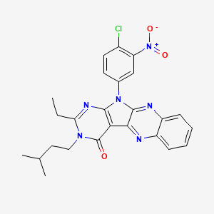 molecular formula C25H23ClN6O3 B12492877 17-(4-chloro-3-nitrophenyl)-14-ethyl-13-(3-methylbutyl)-2,9,13,15,17-pentazatetracyclo[8.7.0.03,8.011,16]heptadeca-1,3,5,7,9,11(16),14-heptaen-12-one 