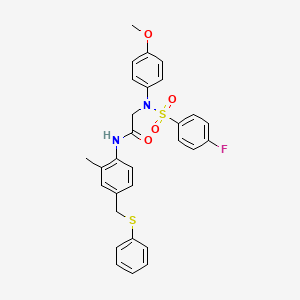 molecular formula C29H27FN2O4S2 B12492933 2-[N-(4-methoxyphenyl)-4-fluorobenzenesulfonamido]-N-{2-methyl-4-[(phenylsulfanyl)methyl]phenyl}acetamide 