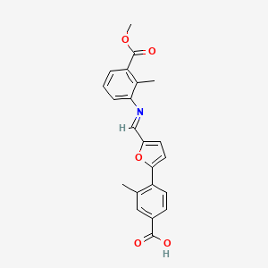 molecular formula C22H19NO5 B12492969 4-{5-[(E)-{[3-(methoxycarbonyl)-2-methylphenyl]imino}methyl]furan-2-yl}-3-methylbenzoic acid 