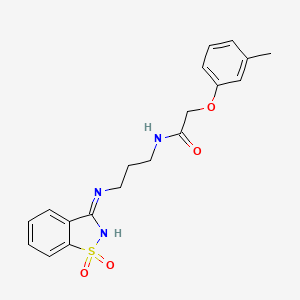 molecular formula C19H21N3O4S B12492981 N-{3-[(1,1-dioxido-1,2-benzothiazol-3-yl)amino]propyl}-2-(3-methylphenoxy)acetamide 