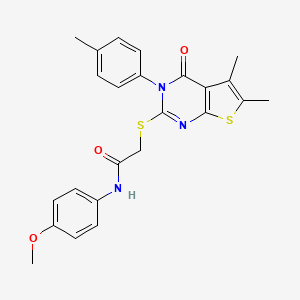 molecular formula C24H23N3O3S2 B12493166 2-{[5,6-dimethyl-3-(4-methylphenyl)-4-oxo-3,4-dihydrothieno[2,3-d]pyrimidin-2-yl]sulfanyl}-N-(4-methoxyphenyl)acetamide 