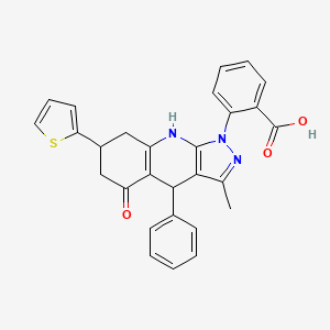 2-[3-methyl-5-oxo-4-phenyl-7-(thiophen-2-yl)-4,5,6,7,8,9-hexahydro-1H-pyrazolo[3,4-b]quinolin-1-yl]benzoic acid