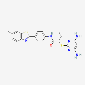 molecular formula C22H22N6OS2 B12493382 2-[(4,6-diaminopyrimidin-2-yl)sulfanyl]-N-[4-(6-methyl-1,3-benzothiazol-2-yl)phenyl]butanamide 