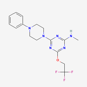 molecular formula C16H19F3N6O B12493471 N-methyl-4-(4-phenylpiperazin-1-yl)-6-(2,2,2-trifluoroethoxy)-1,3,5-triazin-2-amine 