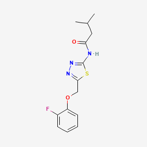 molecular formula C14H16FN3O2S B12493489 N-{5-[(2-fluorophenoxy)methyl]-1,3,4-thiadiazol-2-yl}-3-methylbutanamide 