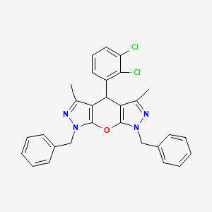 4,12-dibenzyl-8-(2,3-dichlorophenyl)-6,10-dimethyl-2-oxa-4,5,11,12-tetrazatricyclo[7.3.0.03,7]dodeca-1(9),3(7),5,10-tetraene