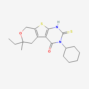 4-cyclohexyl-12-ethyl-12-methyl-5-sulfanylidene-11-oxa-8-thia-4,6-diazatricyclo[7.4.0.02,7]trideca-1(9),2(7)-dien-3-one