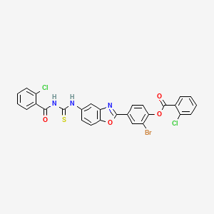 2-Bromo-4-[5-({[(2-chlorophenyl)carbonyl]carbamothioyl}amino)-1,3-benzoxazol-2-yl]phenyl 2-chlorobenzoate