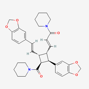 molecular formula C34H38N2O6 B1249399 (E)-3-[(1S,2R,3S,4R)-2-(1,3-benzodioxol-5-yl)-4-[(E)-2-(1,3-benzodioxol-5-yl)ethenyl]-3-(piperidine-1-carbonyl)cyclobutyl]-1-piperidin-1-ylprop-2-en-1-one 