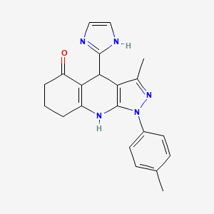 molecular formula C21H21N5O B12494091 4-(1H-imidazol-2-yl)-3-methyl-1-(4-methylphenyl)-1,4,6,7,8,9-hexahydro-5H-pyrazolo[3,4-b]quinolin-5-one 