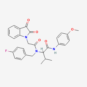 molecular formula C29H28FN3O5 B12494252 2-[2-(2,3-Dioxoindol-1-YL)-N-[(4-fluorophenyl)methyl]acetamido]-N-(4-methoxyphenyl)-3-methylbutanamide 