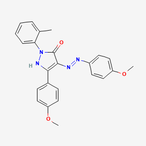 (4E)-5-(4-methoxyphenyl)-4-[2-(4-methoxyphenyl)hydrazinylidene]-2-(2-methylphenyl)-2,4-dihydro-3H-pyrazol-3-one