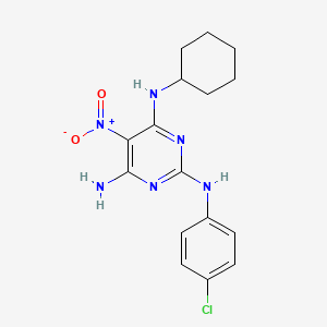 molecular formula C16H19ClN6O2 B12494414 N~2~-(4-chlorophenyl)-N~4~-cyclohexyl-5-nitropyrimidine-2,4,6-triamine 