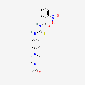 molecular formula C21H23N5O4S B12494538 2-nitro-N-{[4-(4-propanoylpiperazin-1-yl)phenyl]carbamothioyl}benzamide 