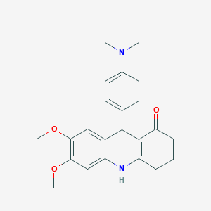 molecular formula C25H30N2O3 B12494613 9-[4-(diethylamino)phenyl]-6,7-dimethoxy-3,4,9,10-tetrahydroacridin-1(2H)-one 