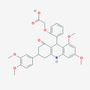 molecular formula C31H31NO8 B12494769 {2-[3-(3,4-Dimethoxyphenyl)-6,8-dimethoxy-1-oxo-1,2,3,4,9,10-hexahydroacridin-9-yl]phenoxy}acetic acid 