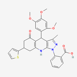 2-[3-methyl-5-oxo-7-(thiophen-2-yl)-4-(2,4,5-trimethoxyphenyl)-4,5,6,7,8,9-hexahydro-1H-pyrazolo[3,4-b]quinolin-1-yl]benzoic acid