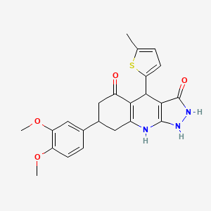 molecular formula C23H23N3O4S B12494940 7-(3,4-dimethoxyphenyl)-4-(5-methylthiophen-2-yl)-4,7,8,9-tetrahydro-1H-pyrazolo[3,4-b]quinoline-3,5(2H,6H)-dione 