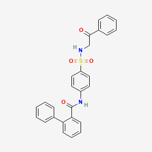 molecular formula C27H22N2O4S B12494949 N-{4-[(2-oxo-2-phenylethyl)sulfamoyl]phenyl}biphenyl-2-carboxamide 